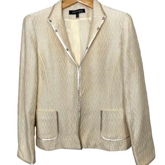 Anne Klein New York Blazer Women's Size 8 Wool Blend Luxury Stand Up Collar - Picture 1 of 5